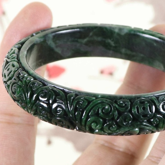 57mm Certified Green Natural A jade Jadeite Moire Bangle Bracelet - Picture 6 of 10